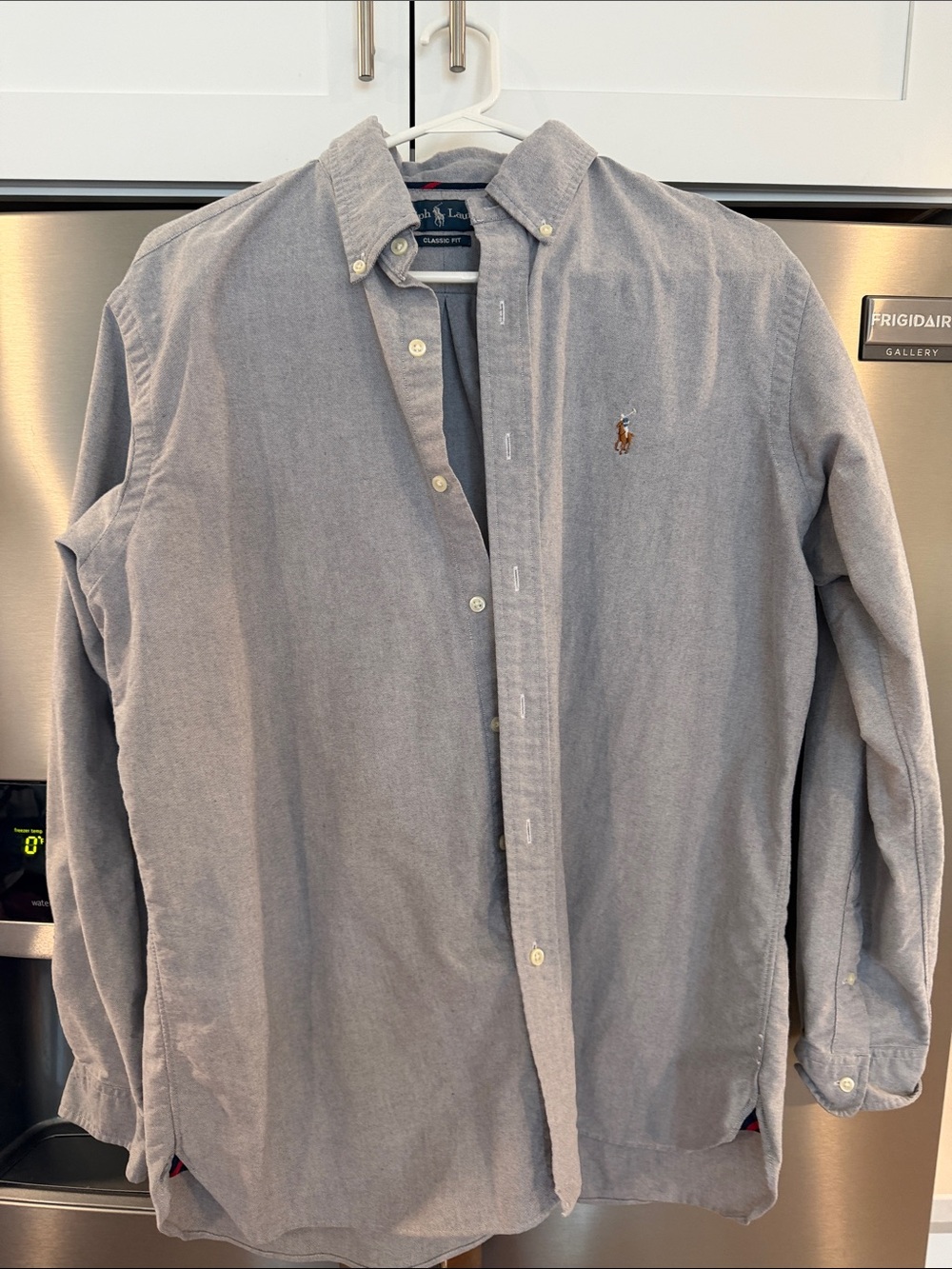 Ralph Lauren Light Gray Button-Down Oxford Shirt with Embroidered Pony